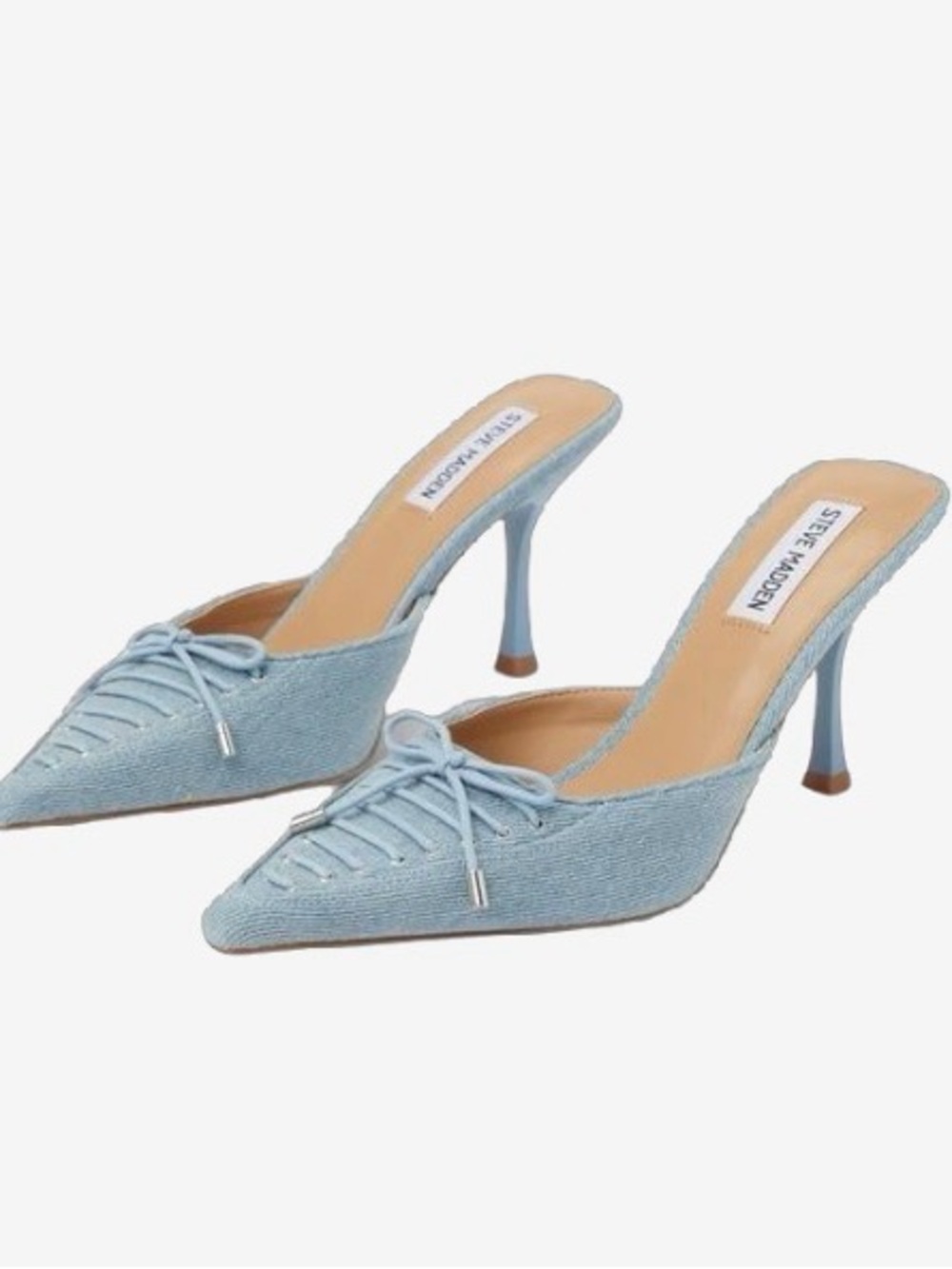 Steve Madden Powder Blue Pointed Denim Lace-Up Mule Heels